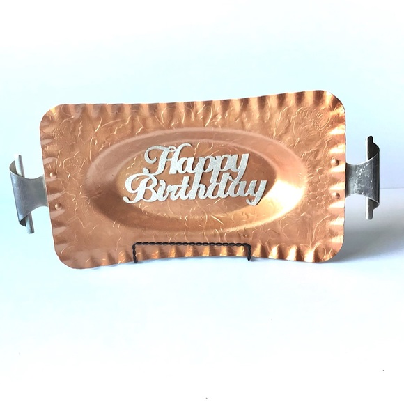 Vintage Aluminum Repurposed Rose Gold Happy Birthday Gift or Party Tray - Picture 3 of 6